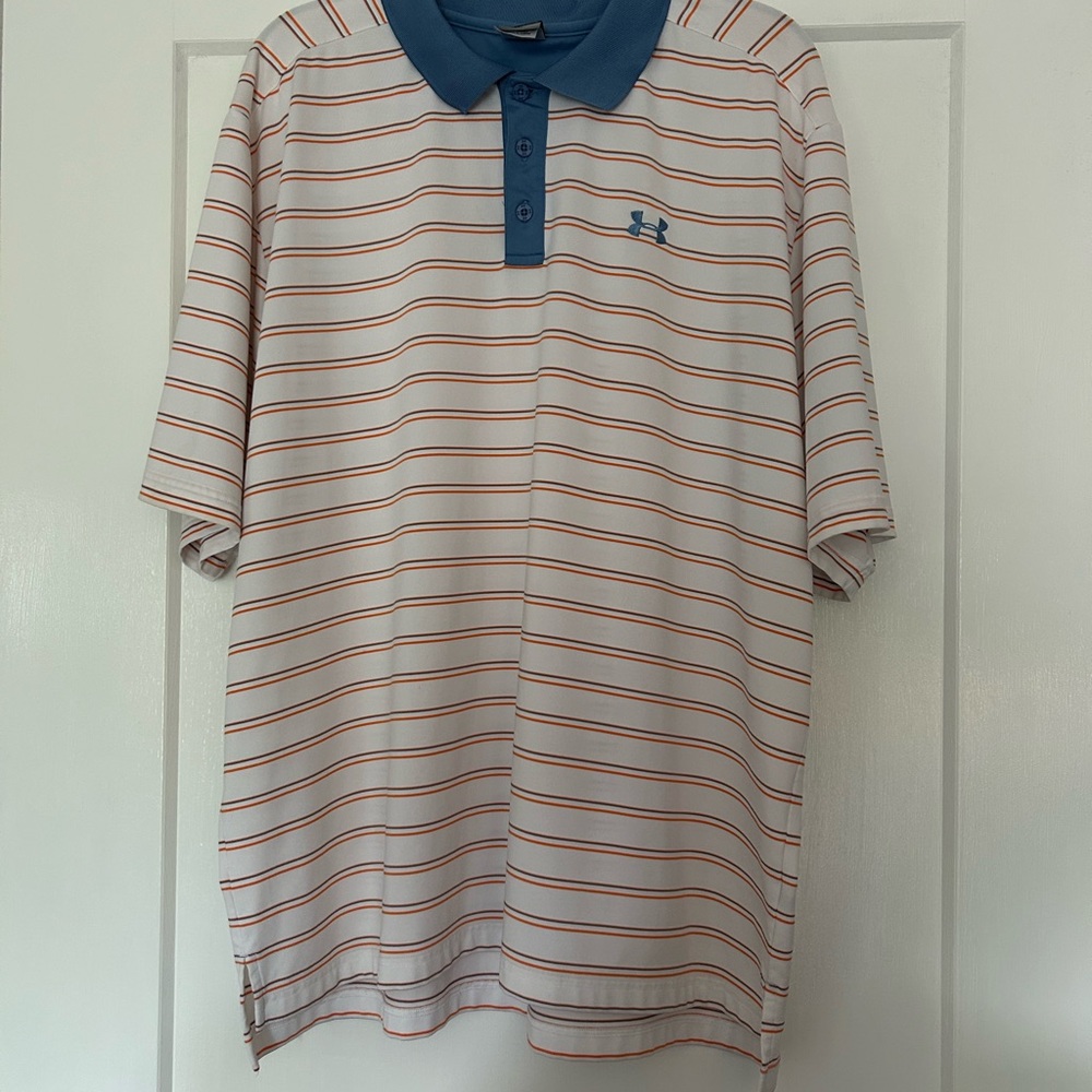 Under Armour Men's Polo Shirt - White, blue and orange.